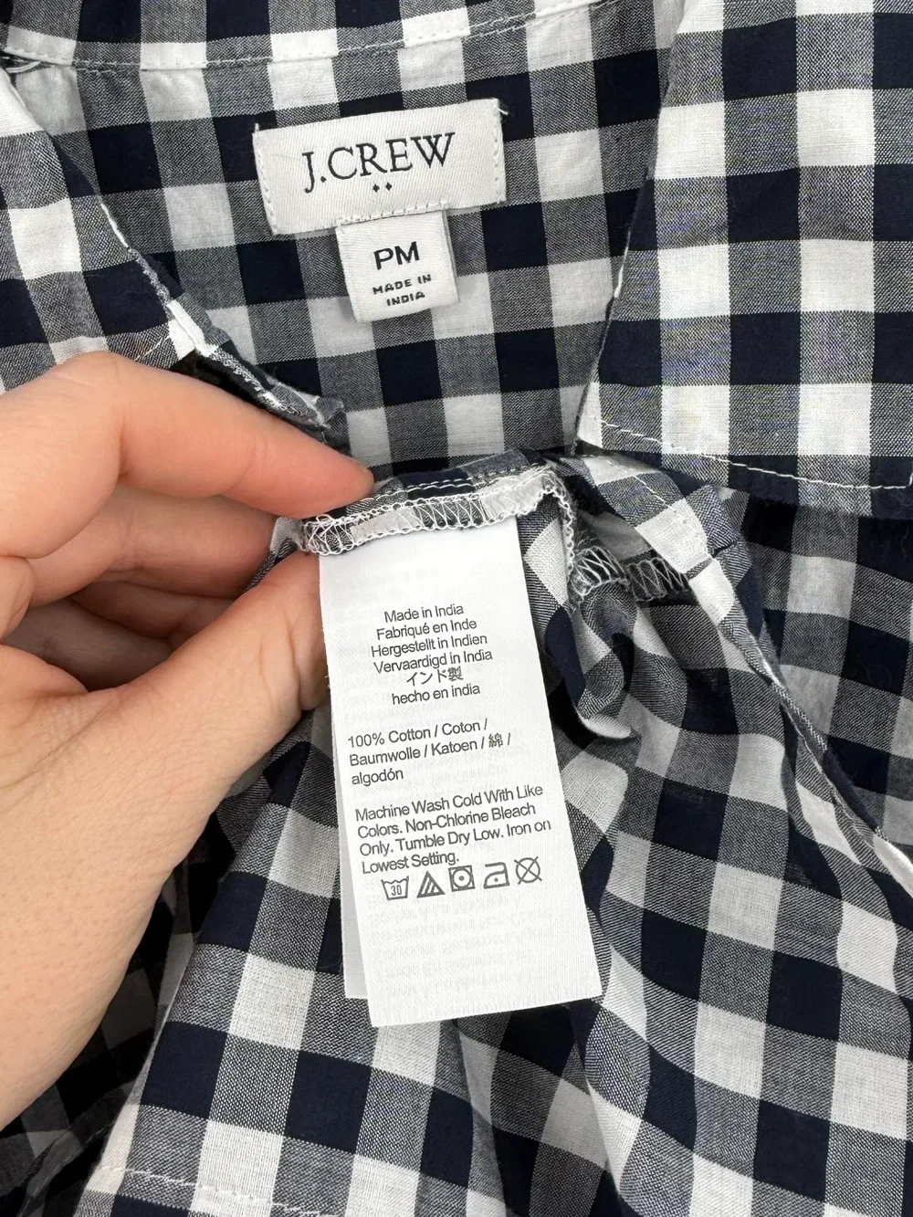 J.Crew Cotton Gingham Check Button-Down Shirt | Black /  White | Petite Medium